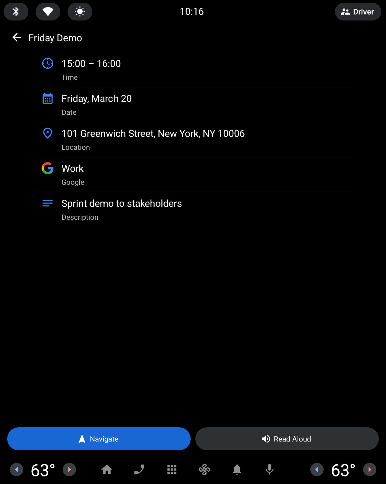 Event details with navigate and read aloud options